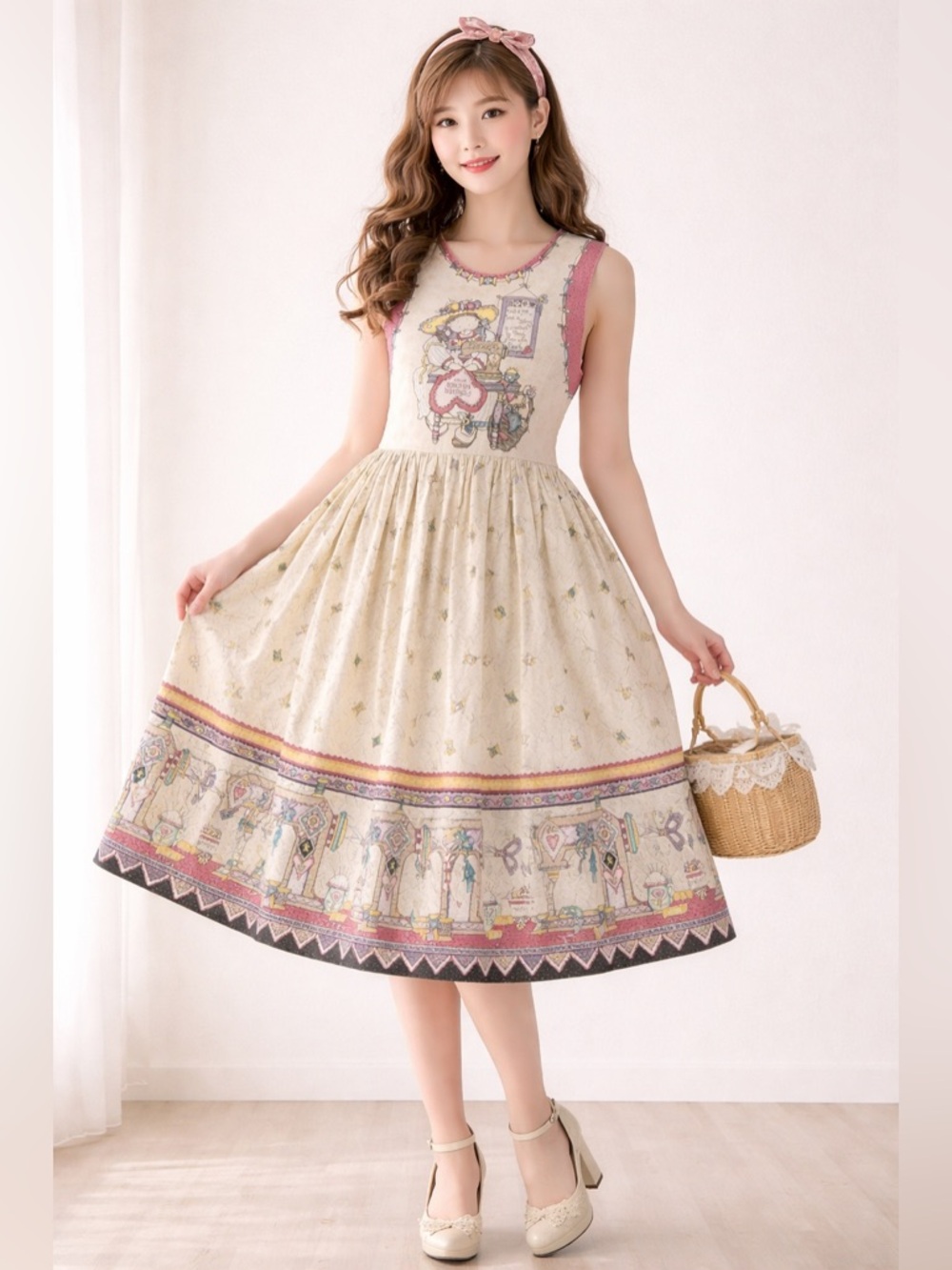 Vintage Daisy Kingdom Sleeveless Floral Handmade Chic Cotton Dress